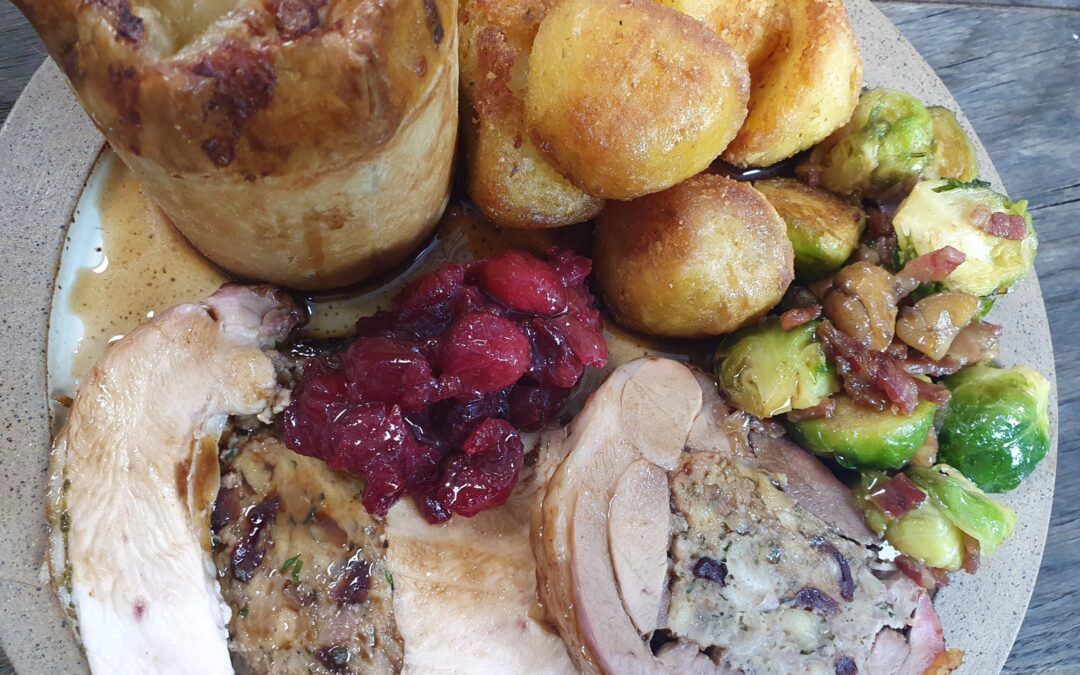 Thanksgiving Turkey –3 ways: Stuffed boned crown, rolled stuffed leg, turkey pies